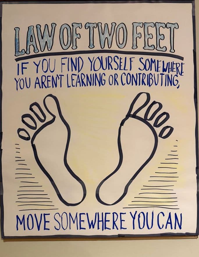 Hand-drawn poster: The Law of Two Feet