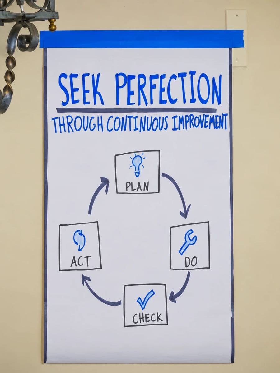 Hand-drawn poster: Seek perfection through continuous improvement